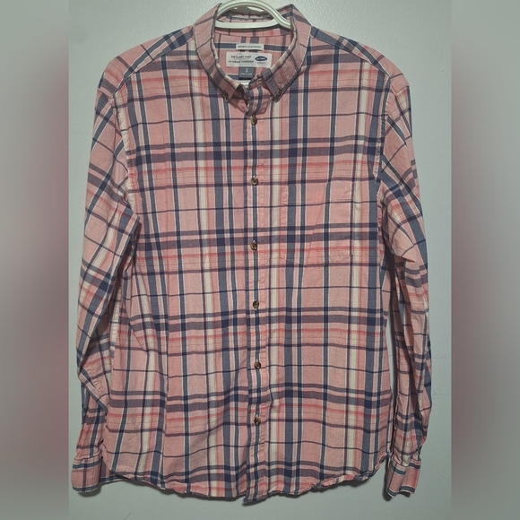 Lrg Old Navy Men's Pink and Blue Plaid Shirt - Picture 1 of 2
